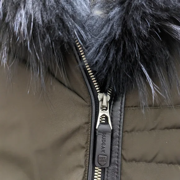 Rudsak muse down racoon fur trim long water resistant parka jacket, green, Small - Picture 9 of 11
